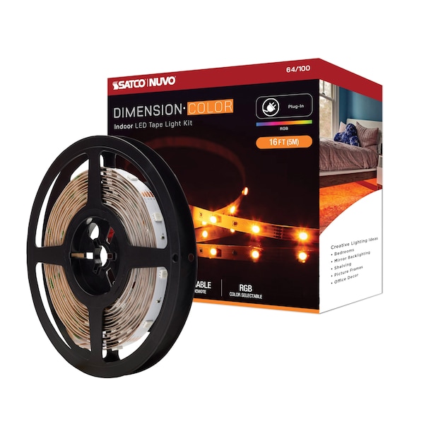 Nuvo Dimension Color Tape Light Strip - 16 ft. RGB - Plug Connection 64/100 - main